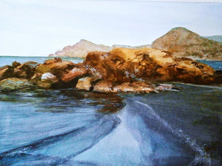 acuarela-playa-de-portman-40x30